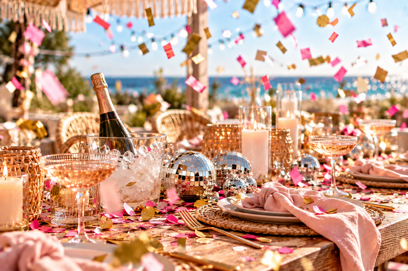 A bright lakeside celebration with pink linens and thoughtful table details.
